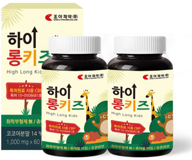 조아제약 하이롱키즈 어린이 칼슘제, 60정, 2개