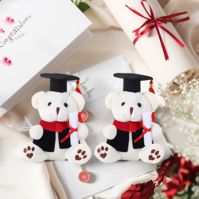 다다랜드 졸업 축하 학사모 곰돌이 키링, 12cm, 화이트, 2개
