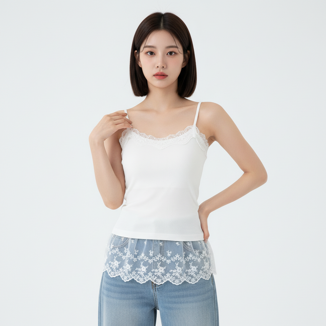 마켓피아 여성용 레이스 캐미 끈나시