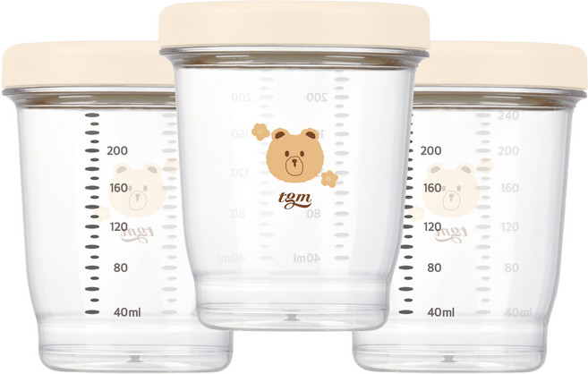 티지엠 에코젠 이유식 보관 용기 3p, 240ml, 아이보리, 1세트