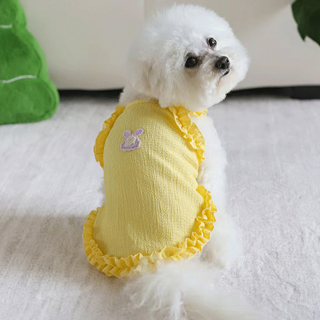 웨이비데이즈 반려동물 프릴라인 펫 여름 나시 티셔츠 W265-0059, 옐로우, 1개