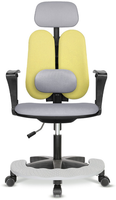 체어포커스 터디 발받침대 요추헤더형 3각팔 블랙바디의자 TD08R, 패브릭 그레이그린