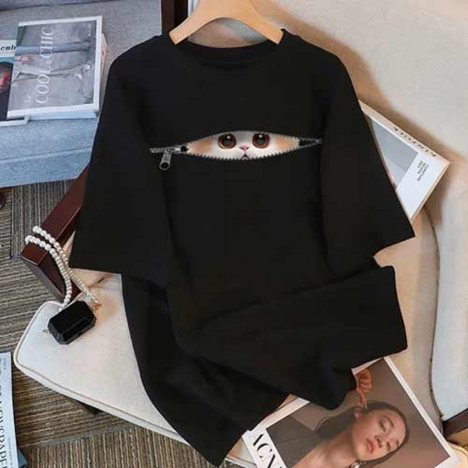 I CAN SIMPLE 女款獨特貓咪印花短袖T恤