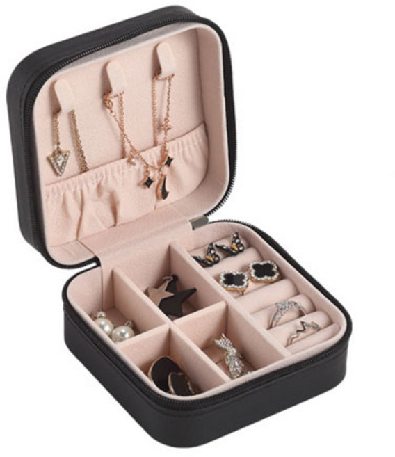 블루버킷 주얼리 정리 사각 파우치, 블랙, 1개