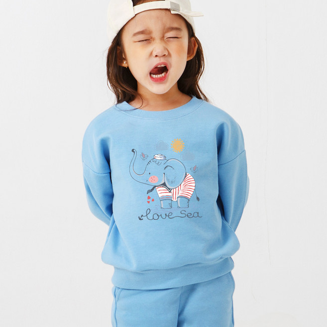 Kids Crew 孩童印花內刷毛長袖T恤+長褲