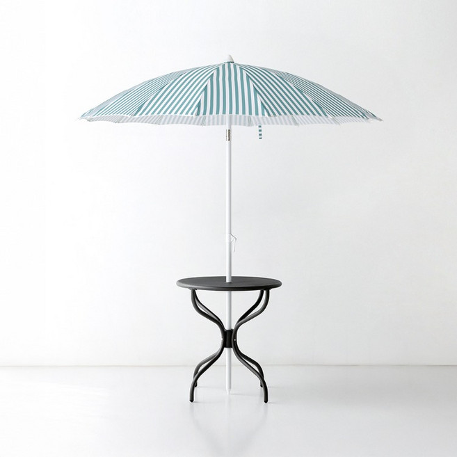 마켓비 INSIA 파라솔 + BIELLA 빈티지테이블 세트, 그린스트라이프(파라솔), 그레이(테이블)