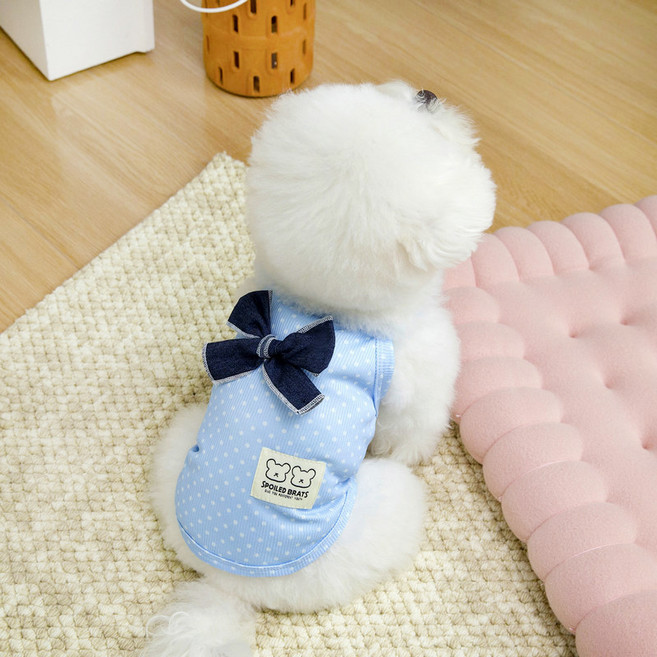 파스텔펫 반려동물 스티치 리본 민소매 티셔츠, 블루, 1개