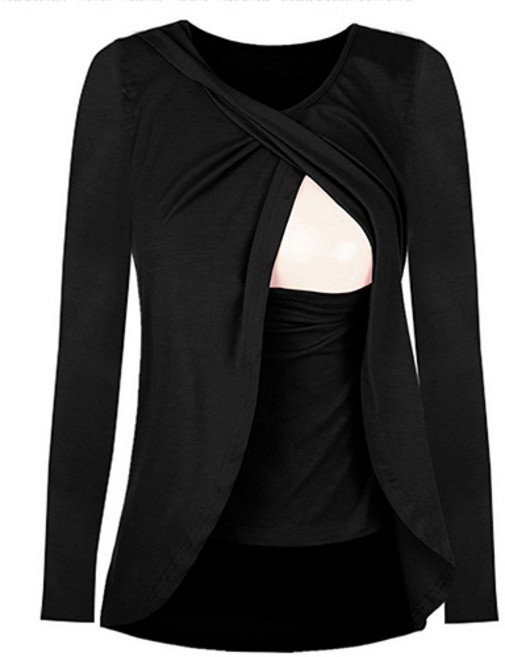 루나글램 라운드 넥 임산부 모유 수유 단색 탑 티셔츠 CHS174