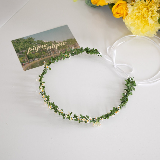 플라워트리 심플 데이지 웨딩 화관 20cm, 데이지 화이트