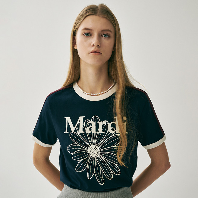 Mardi Mercredi 女款修身滾邊花朵印花棉質T恤