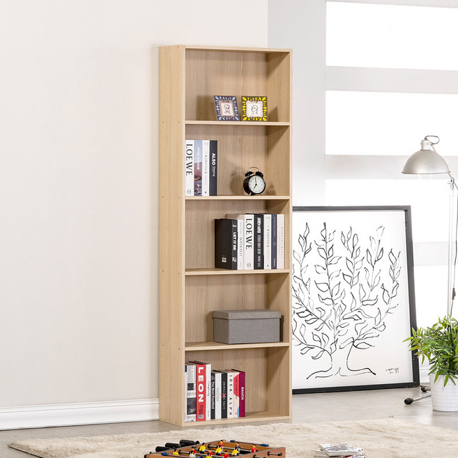 모던 대형 책장 600 방문설치, 오크, 5단