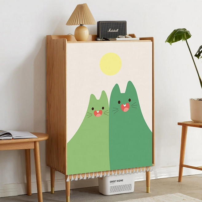 아티홈 풍경 고양이 벨크로 캐비닛 커튼