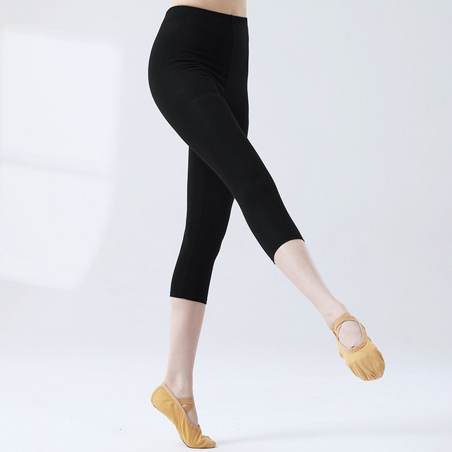 몰투데이 여성용 무용여신 발레 요가 레깅스 면 7부, 블랙
