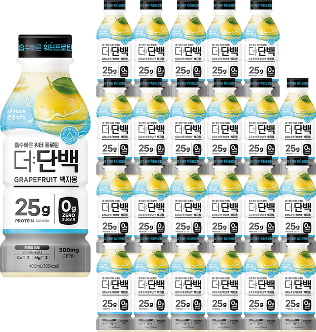 빙그레 건강tft 더단백 워터 프로틴 백자몽, 400ml, 24개