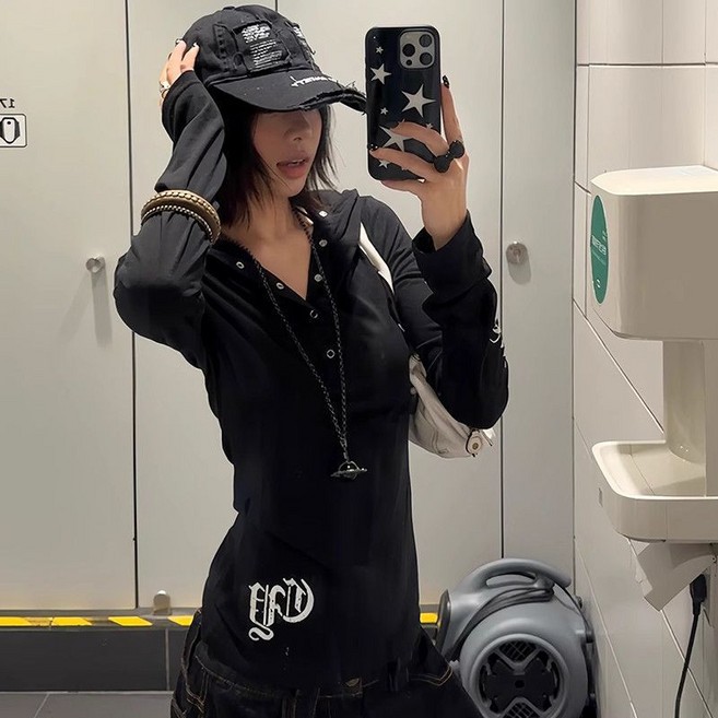 피어니스트 레터링 반집업 버튼 심플 후드 티셔츠