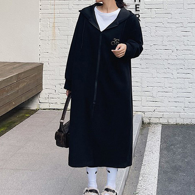 퀸이즈 여성용 데일리 롱 후드 집업 자켓