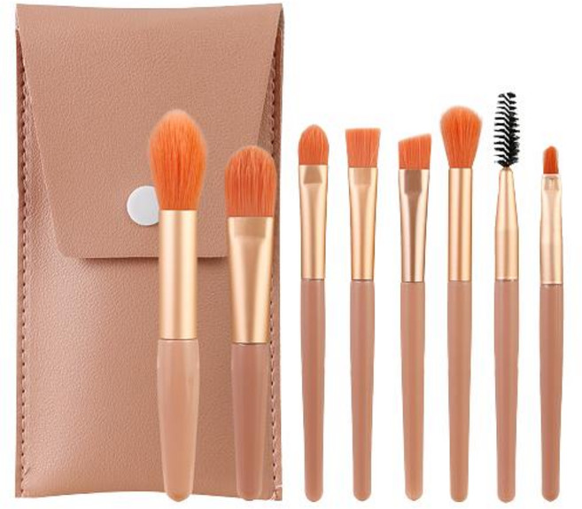 휴대하기 편한 화장브러쉬 8종 + 파우치 세트, 옐로우, 1개