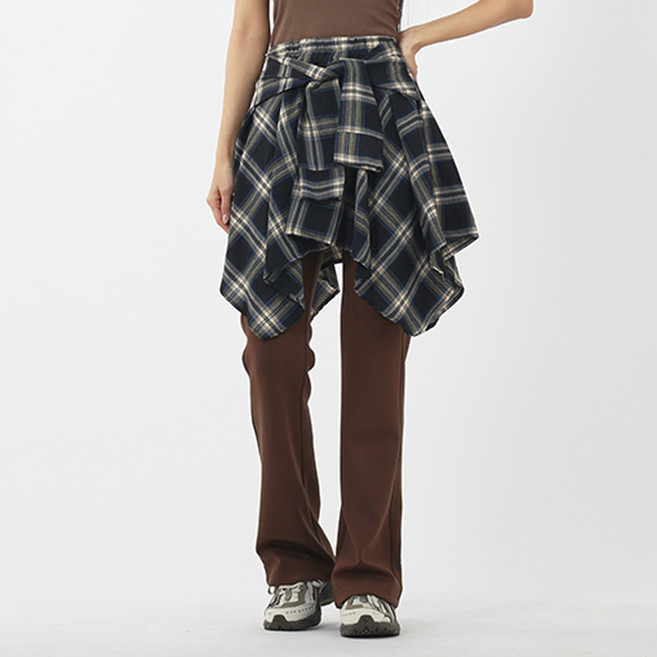 엘쏘 힙 커버 업 레이어드 남방 체크 스커트