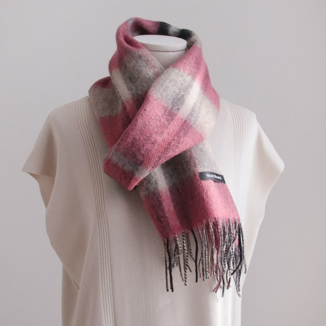 바비수 메종 울 블렌드 체크 수술 머플러