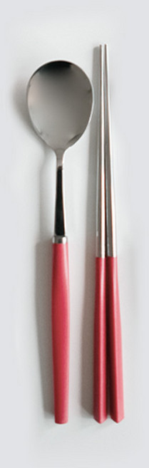니코트 국내산 깔끔한 스텐 컬러 수저 세트, 레드, 숟가락 + 젓가락, 1개