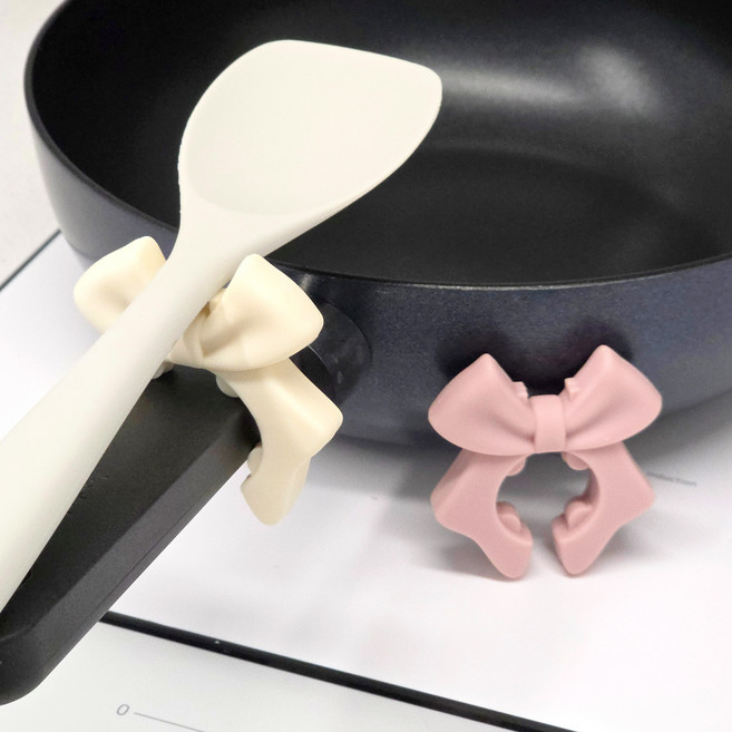 주앤지 실리콘 조리도구 거치형 리본 디자인 거치대 2종 세트, 핑크, 아이보리, 1세트