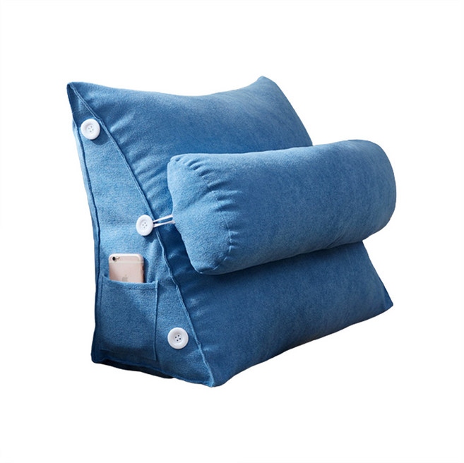 스마트리빙 삼각 침대 헤드 등받이 허리쿠션, 사파이어블루