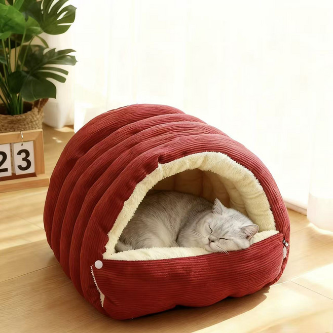 허니버블 반려동물 꿀잠 마카롱 동굴 방석 하우스, 레드, 1개