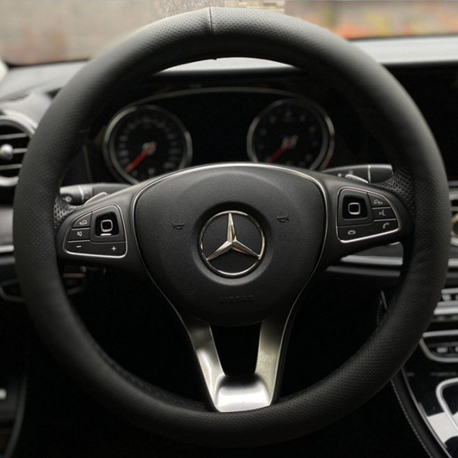 홉스 가죽 원형 자동차 핸들커버, 포인트 블랙