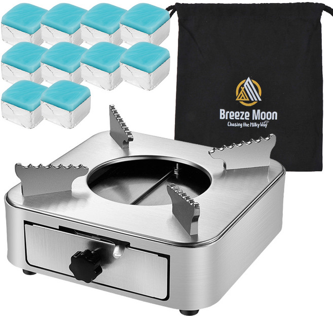 브리즈문 온앤오프 미니 가정용 스토브 버너 + 에탄올 고체연료 30g x 10p + 보관 파우치 세트, 실버(버너), 1세트