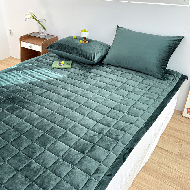 루시드슬립 윈터테일 겨울 극세사 고정밴딩 침대패드, 에버그린