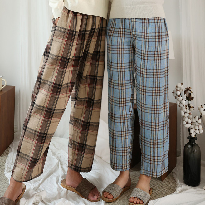 테라우드 클래식 면 기모 체크 파자마 바지 B타입 2종 세트
