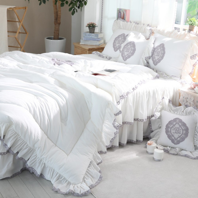 류금숙 여자의침실 광목워싱 레이스 차렵이불 이중 침대커버세트