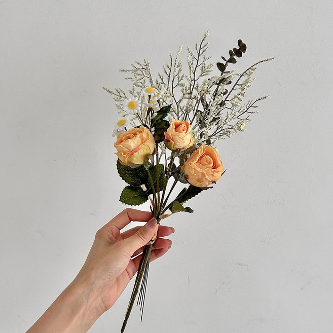 소유공간 조화 드라이 장미 꽃다발 S265-01 2p, 오렌지(S265-0111OR), 1개