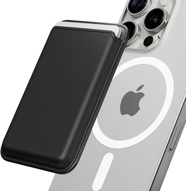 신지모루 맥세이프 3장 수납 M 비카 베이직 가죽 카드지갑 케이스, 블랙, 1개