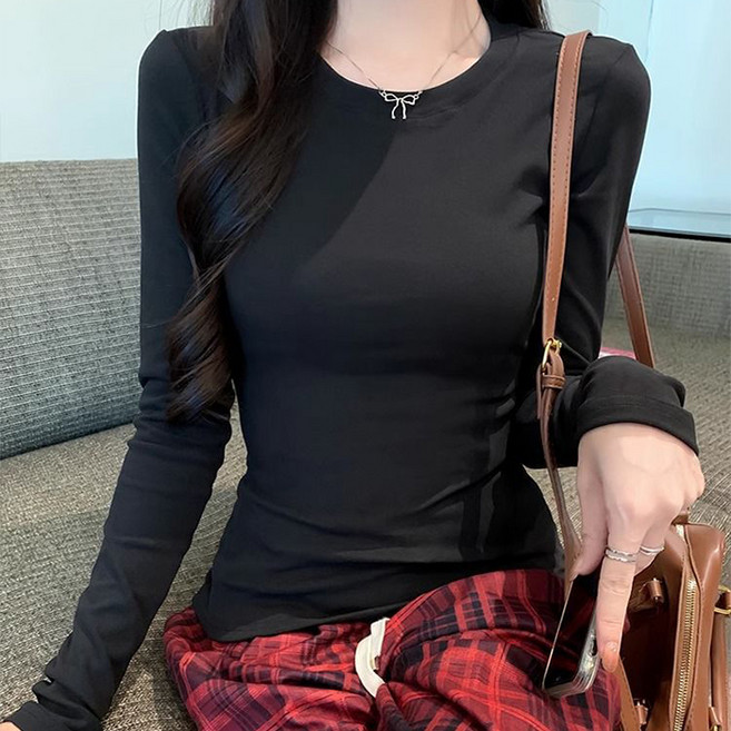 라라온 여성용 슬림핏 베이직 긴팔 무지 티셔츠 TSP2955