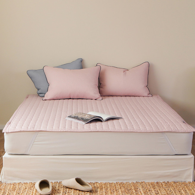 이블랑 여름 향균 시어서커 침대 패드, 핑크