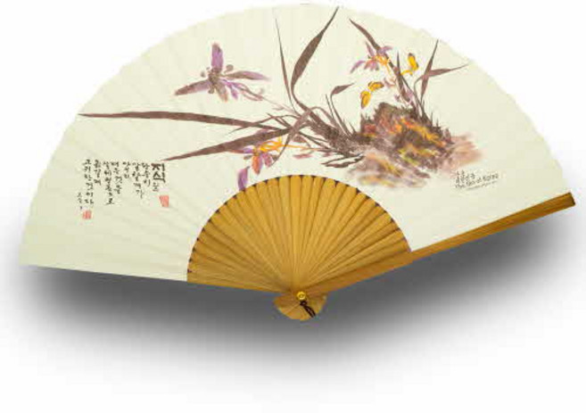 하마공방 한지부채 소 44 x 25 cm, 난초, 1개