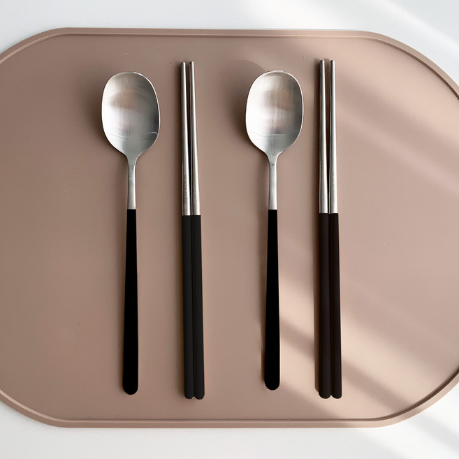 아카시아 304스텐 모던 수저 2벌 세트, 블랙, 숟가락 2p + 젓가락 2p, 1세트