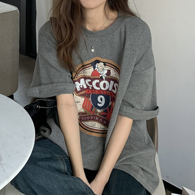 gelluna 女款純棉寬鬆版圓領短袖T恤 TH-24
