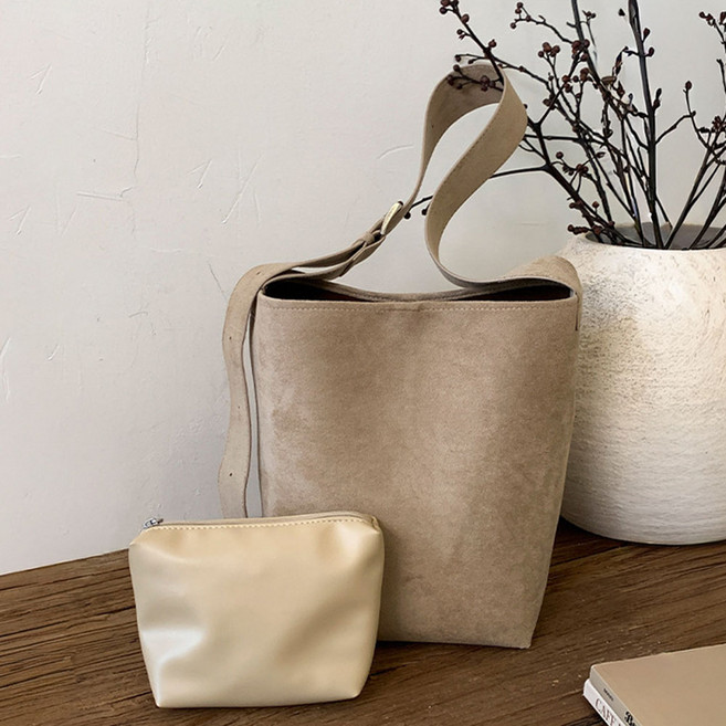 Paperments 復古麂皮斜背托特肩揹包 13378