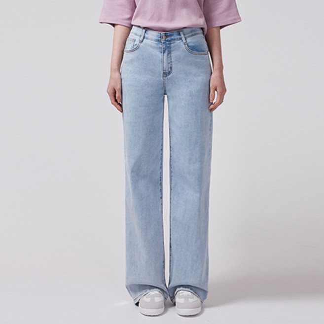 레몬소울 여성용 이쁘진 밴딩 와이드 데님팬츠