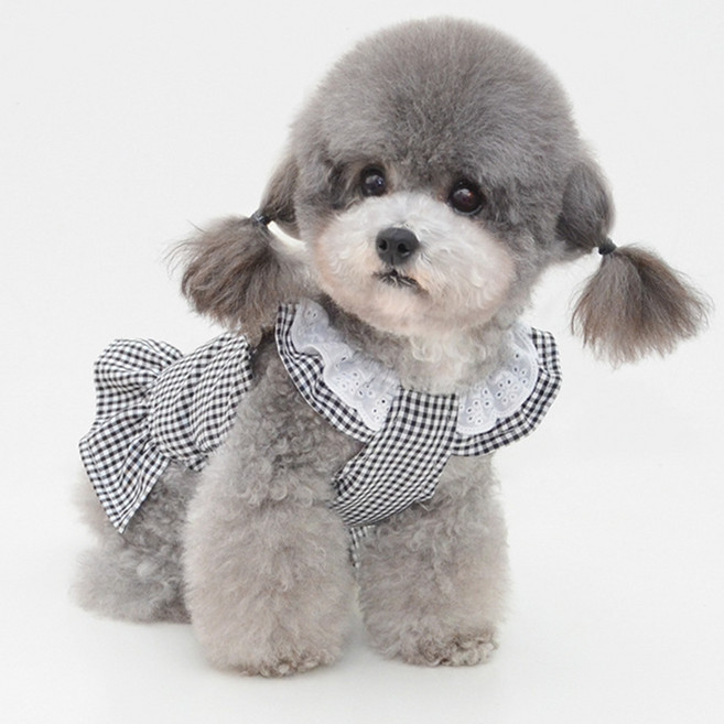 마켓에이 반려동물 체크프릴 원피스, 블랙, 1개