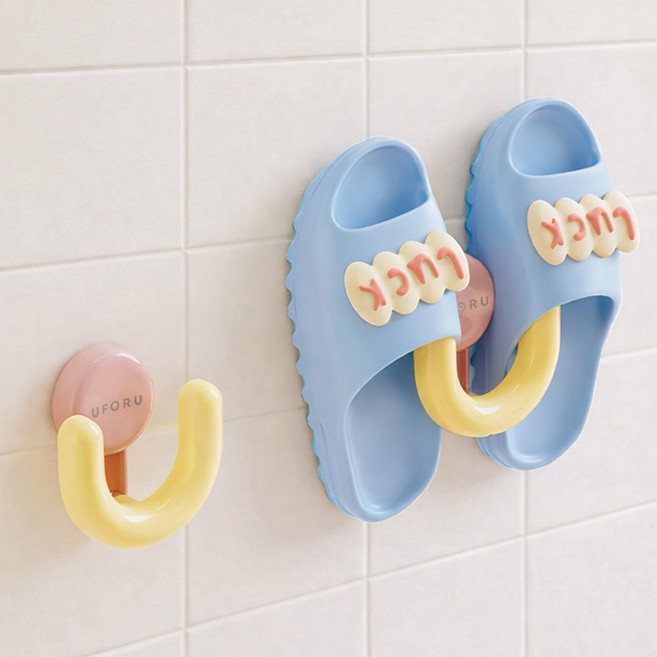 주앤지 흡착식 다용도 벽걸이 욕실 신발 정리 걸이, 핑크옐로우, 2개