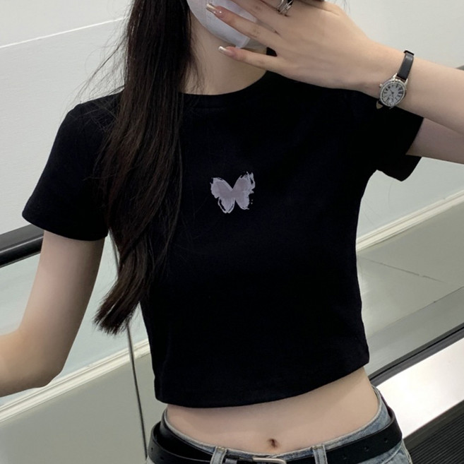 gelluna 女款蝴蝶印花短版短袖T恤 TH-35