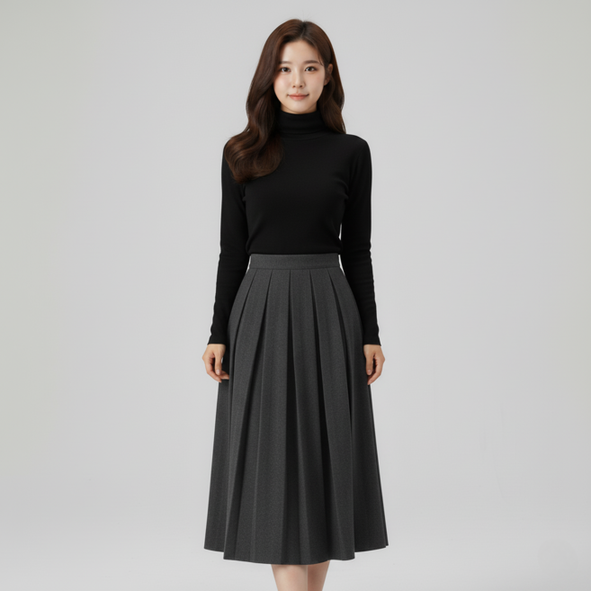 Marketpia 女性用冬季毛呢褶皺長版百褶裙