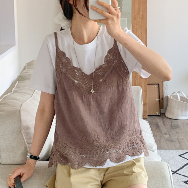 Lalaon 女款刺繡蕾絲棉質吊帶背心 26TSP3822