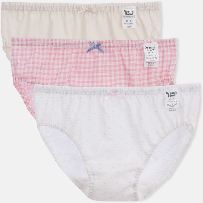 오가닉붐 여아용 기본 + 체크 + 도뜨 학생 삼각 팬티 세트