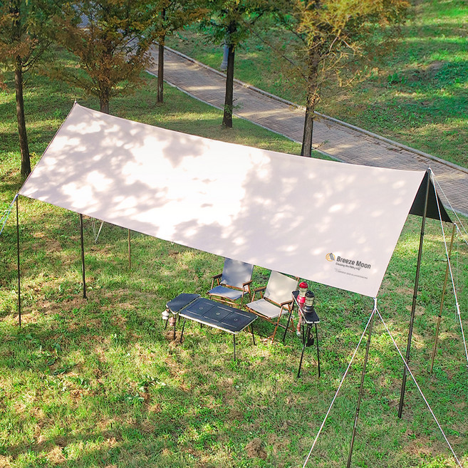 브리즈문 4중 블랙코팅 립스탑 300D 렉타 타프 그늘막 + 전용가방 세트, 탄 베이지