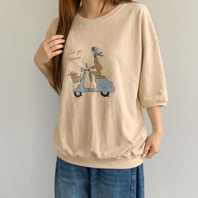 라라온 프린팅 라운드넥 7부 맨투맨 26TSP3758