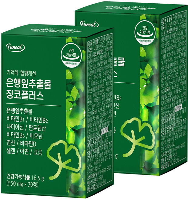 퍼니트 기억력 혈행개선 은행잎추출물 징코플러스, 30정, 2개